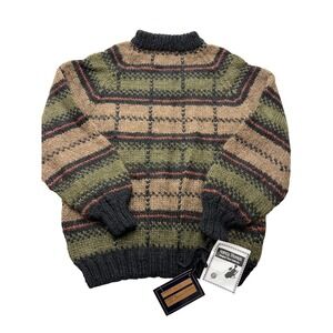 Nancy Thomas Sweater Womens Small Wool Plaid Knit Mock Neck Green Brown Chunky‎